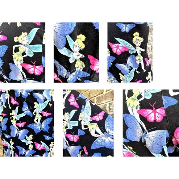 Disney Tinkerbell Scrub Top Medium  Blue Butterflies RN Nurse Vet Tech C… - Picture 6 of 12